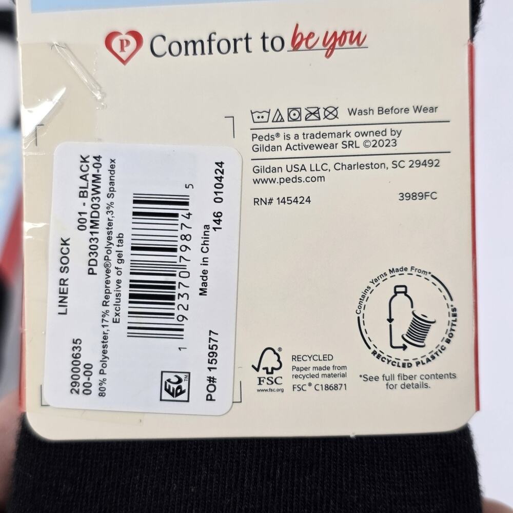 PEDS Black Size 5-10 Mid Cut Cushion No-Show Heal grip Liner Socks-2 Pack 6 pair - Picture 6 of 6
